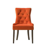 Benzara Esme 24 Inch Solid Wood Dining Chair, Velvet, Tufted, Set Of 2, Orange Orange,Brown Solid Wood,Fabric Bm280323