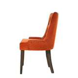 Benzara Esme 24 Inch Solid Wood Dining Chair, Velvet, Tufted, Set Of 2, Orange Orange,Brown Solid Wood,Fabric Bm280323