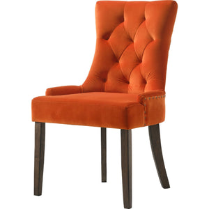 Benzara Esme 24 Inch Solid Wood Dining Chair, Velvet, Tufted, Set Of 2, Orange Orange,Brown Solid Wood,Fabric Bm280323