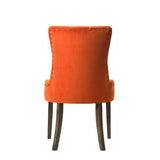 Benzara Esme 24 Inch Solid Wood Dining Chair, Velvet, Tufted, Set Of 2, Orange Orange,Brown Solid Wood,Fabric Bm280323