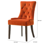 Benzara Esme 24 Inch Solid Wood Dining Chair, Velvet, Tufted, Set Of 2, Orange Orange,Brown Solid Wood,Fabric Bm280323