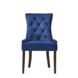 Benzara Esme 24 Inch Solid Wood Dining Chair, Velvet, Tufted, Set Of 2, Dark Blue Blue,Brown Solid Wood,Fabric Bm280324