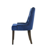 Benzara Esme 24 Inch Solid Wood Dining Chair, Velvet, Tufted, Set Of 2, Dark Blue Blue,Brown Solid Wood,Fabric Bm280324