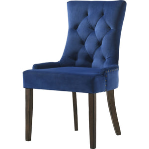 Benzara Esme 24 Inch Solid Wood Dining Chair, Velvet, Tufted, Set Of 2, Dark Blue Blue,Brown Solid Wood,Fabric Bm280324