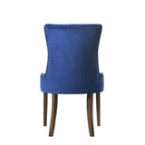 Benzara Esme 24 Inch Solid Wood Dining Chair, Velvet, Tufted, Set Of 2, Dark Blue Blue,Brown Solid Wood,Fabric Bm280324