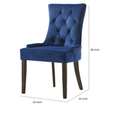 Benzara Esme 24 Inch Solid Wood Dining Chair, Velvet, Tufted, Set Of 2, Dark Blue Blue,Brown Solid Wood,Fabric Bm280324