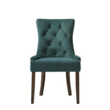 Benzara Esme 24 Inch Solid Wood Dining Chair, Velvet, Tufted, Set Of 2, Green Green,Brown Solid Wood,Fabric Bm280325