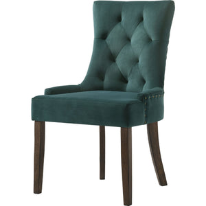 Benzara Esme 24 Inch Solid Wood Dining Chair, Velvet, Tufted, Set Of 2, Green Green,Brown Solid Wood,Fabric Bm280325