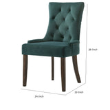 Benzara Esme 24 Inch Solid Wood Dining Chair, Velvet, Tufted, Set Of 2, Green Green,Brown Solid Wood,Fabric Bm280325