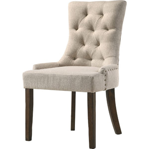 Benzara Esme 24 Inch Solid Wood Dining Chair, Fabric, Tufted, Set Of 2, Beige Beige,Brown Solid Wood,Fabric Bm280326