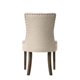 Benzara Esme 24 Inch Solid Wood Dining Chair, Fabric, Tufted, Set Of 2, Beige Beige,Brown Solid Wood,Fabric Bm280326