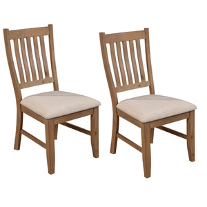 Benzara Tess 24 Inch Set Of 2 Dining Side Chair, Slatted Back, Beige Cushion, Brown Brown Pine Wood,Fabric Bm283850