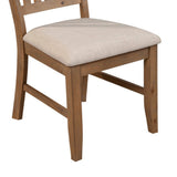 Benzara Tess 24 Inch Set Of 2 Dining Side Chair, Slatted Back, Beige Cushion, Brown Brown Pine Wood,Fabric Bm283850