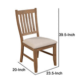 Benzara Tess 24 Inch Set Of 2 Dining Side Chair, Slatted Back, Beige Cushion, Brown Brown Pine Wood,Fabric Bm283850