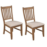 Tess 24 Inch Set of 2 Dining Side Chair, Slatted Back, Beige Cushion, Brown