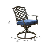 Benzara Wynn 25 Inch Modern Patio Dining Swivel Chair With Cushion, Set Of 2, Blue Blue,Brown Die,Cast Aluminum,Sunbrella Fabrics Bm284153