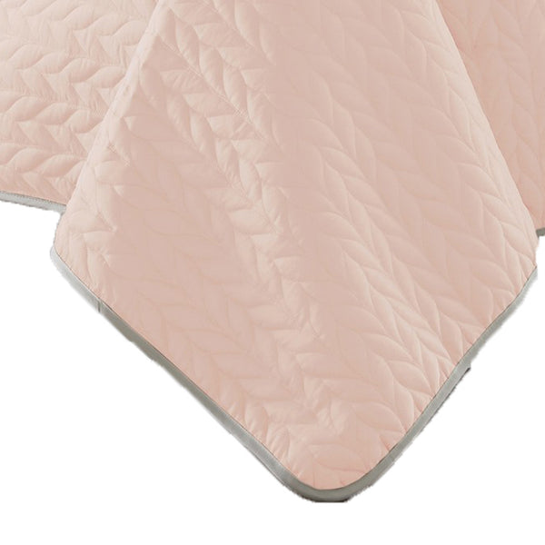 Benzara Eva 3 Piece King Microfiber Reversible Coverlet Set, Quilted, Gray, Pink Gray,Pink Microfiber Bm285658