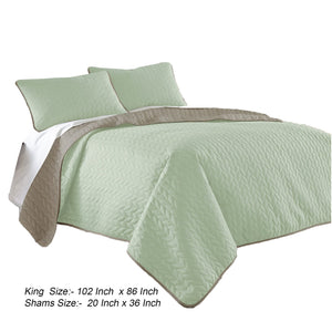 Benzara Eva 3 Piece King Microfiber Reversible Coverlet Set Quilted Gray Jade Green Gray,Green Microfiber Bm285664