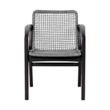 Benzara Tye 25 Inch Patio Dining Chair, Dark Eucalyptus Wood, Gray Rope Seating Gray,Brown Eucalyptus Wood,Rope,Steel Bm295637