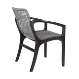 Benzara Tye 25 Inch Patio Dining Chair, Dark Eucalyptus Wood, Gray Rope Seating Gray,Brown Eucalyptus Wood,Rope,Steel Bm295637