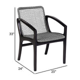 Benzara Tye 25 Inch Patio Dining Chair, Dark Eucalyptus Wood, Gray Rope Seating Gray,Brown Eucalyptus Wood,Rope,Steel Bm295637