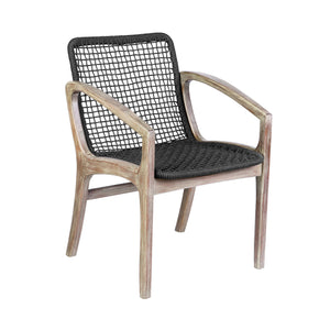 Benzara Tye 25 Inch Patio Dining Chair, Light Eucalyptus Wood, Dark Gray Rope Seat Gray,Brown Eucalyptus Wood,Rope,Steel Bm295641