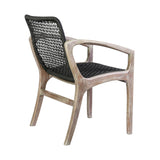 Benzara Tye 25 Inch Patio Dining Chair, Light Eucalyptus Wood, Dark Gray Rope Seat Gray,Brown Eucalyptus Wood,Rope,Steel Bm295641