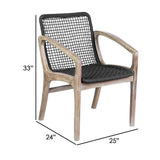 Benzara Tye 25 Inch Patio Dining Chair, Light Eucalyptus Wood, Dark Gray Rope Seat Gray,Brown Eucalyptus Wood,Rope,Steel Bm295641