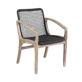 Tye 25 Inch Patio DIning Chair, Light Eucalyptus Wood, Dark Gray Rope Seat