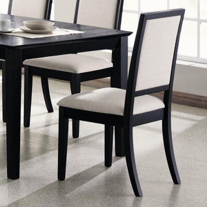 Benzara Wooden Dining Side Chair With Cream Upholstered Seat And Back, Black, Set Of 2 Black & Cream Wood & Fabric Bm69003