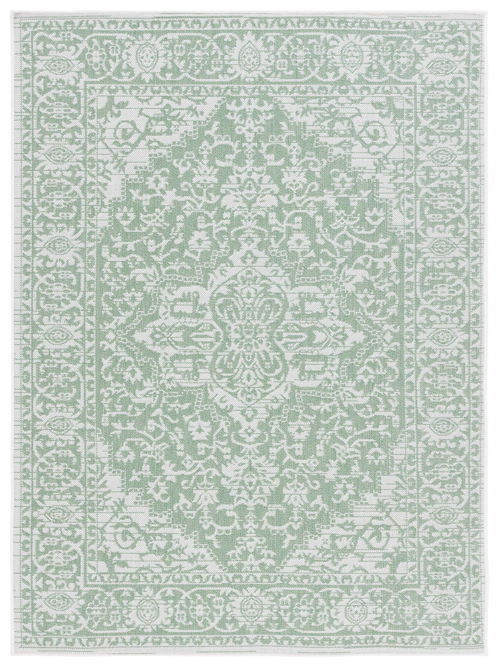 Safavieh Bermuda Timeless Elegance Area Rug - Versatile Indoor/Outdoor Design With Intricate Patterns & Durability Green ,Ivory Polypropylene Frize Bmu813y-7sq