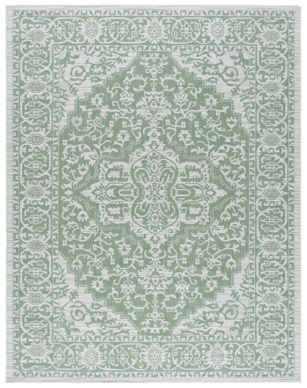 Safavieh Bermuda Timeless Elegance Area Rug - Versatile Indoor/Outdoor Design With Intricate Patterns & Durability Green ,Ivory Polypropylene Frize Bmu813y-7sq