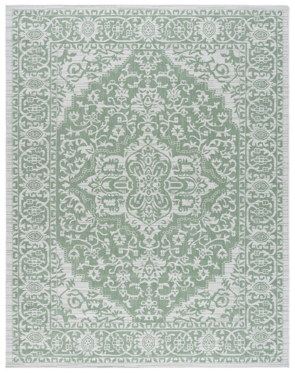 Safavieh Bermuda Timeless Elegance Area Rug - Versatile Indoor/Outdoor Design With Intricate Patterns & Durability Green ,Ivory Polypropylene Frize Bmu813y-7sq