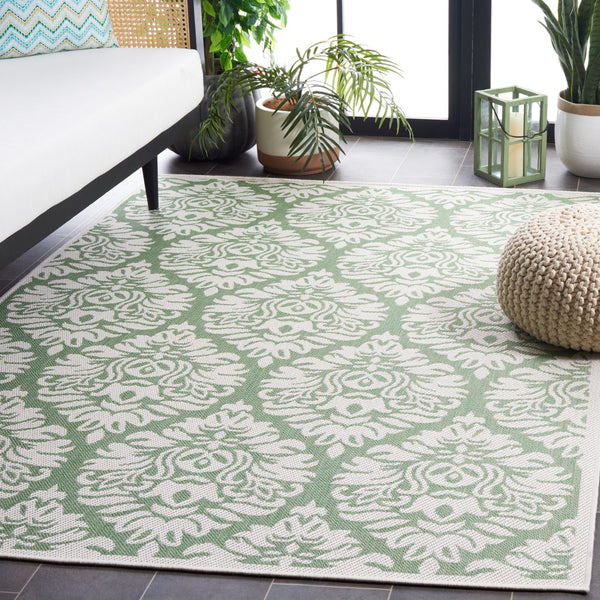 Safavieh Bermuda 9' X 12' Ivory/Green Area Rug - Elegant Indoor/Outdoor Design With Timeless Motifs & Comfort Ivory ,Green Polypropylene Frize Bmu821y-9