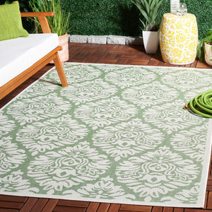 Safavieh Bermuda 9' X 12' Ivory/Green Area Rug - Elegant Indoor/Outdoor Design With Timeless Motifs & Comfort Ivory ,Green Polypropylene Frize Bmu821y-9