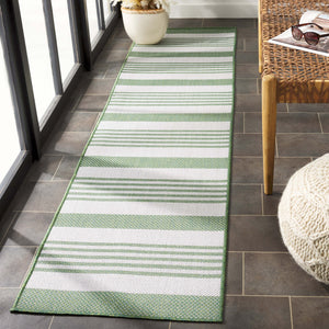 Safavieh Bermuda Area Rug - Elegant Green & Ivory Striped Design For Indoor/Outdoor Spaces, Oeko-tex Certified Green ,Ivory Polypropylene Frize Bmu828y-9