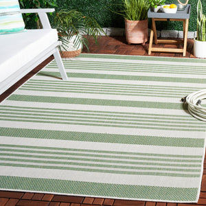 Safavieh Bermuda Area Rug - Elegant Green & Ivory Striped Design For Indoor/Outdoor Spaces, Oeko-tex Certified Green ,Ivory Polypropylene Frize Bmu828y-9