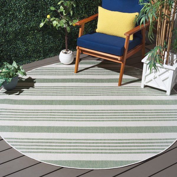Safavieh Bermuda Area Rug - Elegant Green & Ivory Striped Design For Indoor/Outdoor Spaces, Oeko-tex Certified Green ,Ivory Polypropylene Frize Bmu828y-9