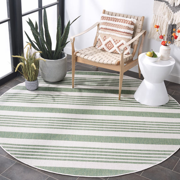 Safavieh Bermuda Area Rug - Elegant Green & Ivory Striped Design For Indoor/Outdoor Spaces, Oeko-tex Certified Green ,Ivory Polypropylene Frize Bmu828y-9