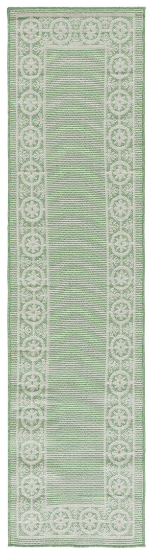 Safavieh Bermuda Elegant Geometric Patterned Runner Rug For Indoor & Outdoor Spaces - Durable & Easy Care Green ,Ivory Polypropylene Frize Bmu838y-9