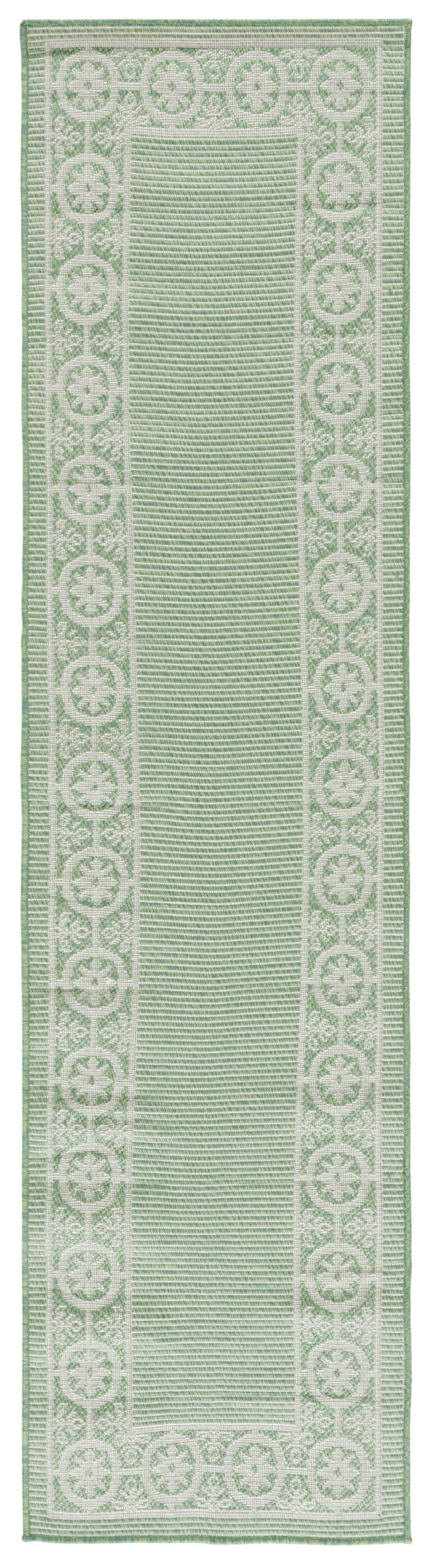 Safavieh Bermuda Elegant Geometric Patterned Runner Rug For Indoor & Outdoor Spaces - Durable & Easy Care Green ,Ivory Polypropylene Frize Bmu838y-9