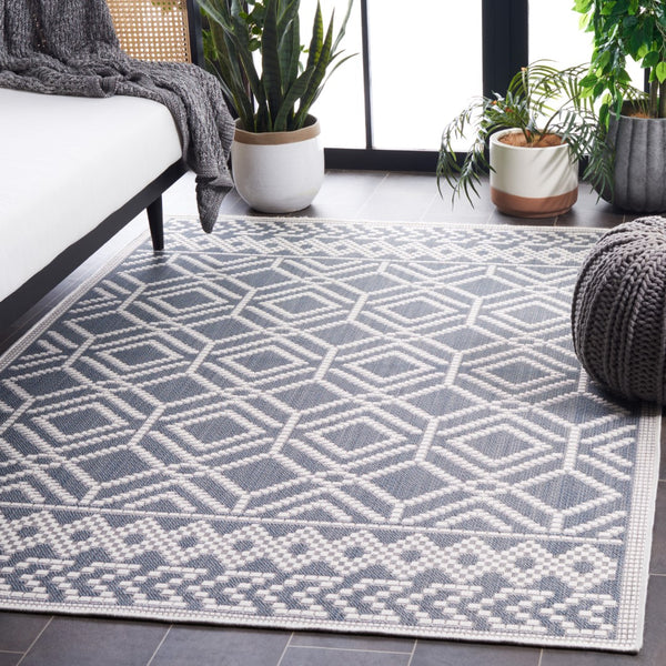 Safavieh Bermuda 874 Power Loomed Indoor / Outdoor Rug Navy / Ivory 5'-3" x 7'-6"