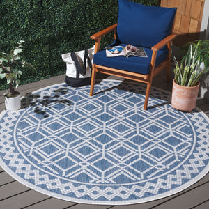 Safavieh Bermuda Elegant Area Rug For Indoor & Outdoor Spaces, Durable Design With Classic Geometric Patterns Navy ,Ivory Polypropylene Frize Bmu874n-9