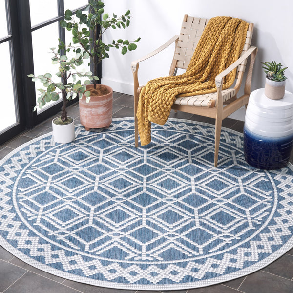 Safavieh Bermuda Elegant Area Rug For Indoor & Outdoor Spaces, Durable Design With Classic Geometric Patterns Navy ,Ivory Polypropylene Frize Bmu874n-9