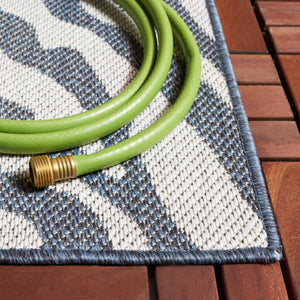 Safavieh Bermuda Area Rug – Elegant Zebra Pattern, Durable Power Loomed Design For Indoor & Outdoor Spaces Navy ,Ivory Polypropylene Frize Bmu881n-7sq