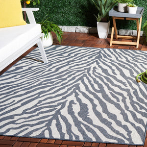 Safavieh Bermuda Area Rug – Elegant Zebra Pattern, Durable Power Loomed Design For Indoor & Outdoor Spaces Navy ,Ivory Polypropylene Frize Bmu881n-7sq