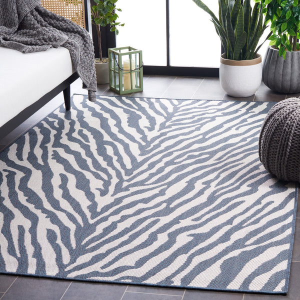 Safavieh Bermuda Area Rug – Elegant Zebra Pattern, Durable Power Loomed Design For Indoor & Outdoor Spaces Navy ,Ivory Polypropylene Frize Bmu881n-7sq