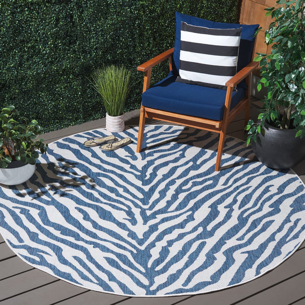 Safavieh Bermuda Area Rug – Elegant Zebra Pattern, Durable Power Loomed Design For Indoor & Outdoor Spaces Navy ,Ivory Polypropylene Frize Bmu881n-7sq