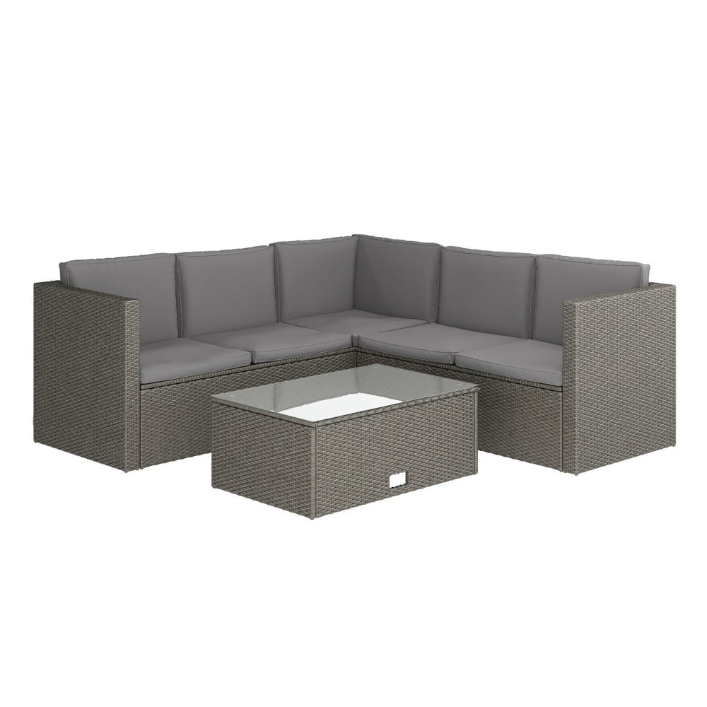 English Elm Roan Indoor/Outdoor L-Shaped Sectional Set with Storage Coffee Table for Stylish Relaxation & Comfort Gray Cushions/Gray Frame BN-WS404-GY-GY-GG