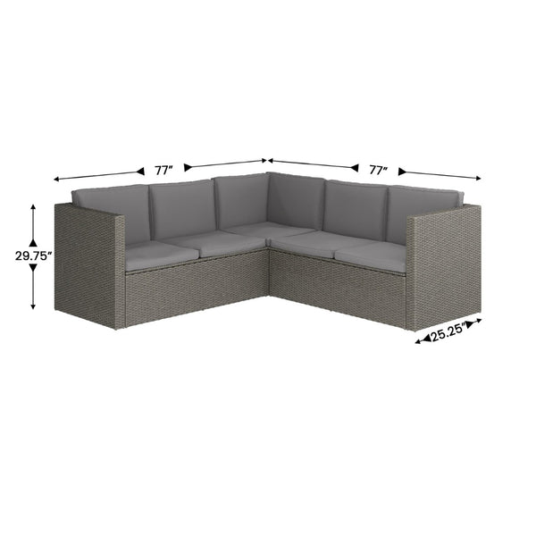 English Elm Roan Indoor/Outdoor L-Shaped Sectional Set with Storage Coffee Table for Stylish Relaxation & Comfort Gray Cushions/Gray Frame BN-WS404-GY-GY-GG